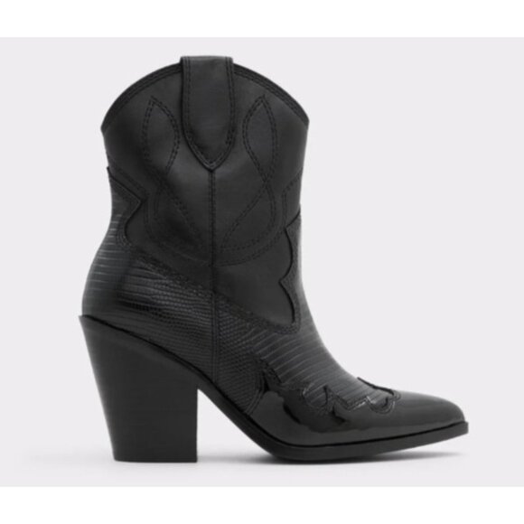 ALDO Nurodeo Black Leather Cowboy Boots Women’s  11 Western Block Heel Pointed - Picture 3 of 16